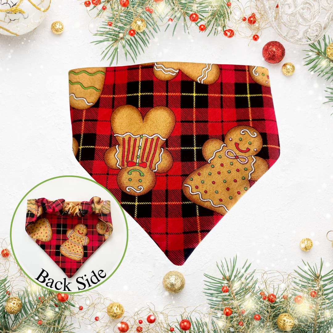 Christmas plaid gingerbread Scrunchie Dog Bandana