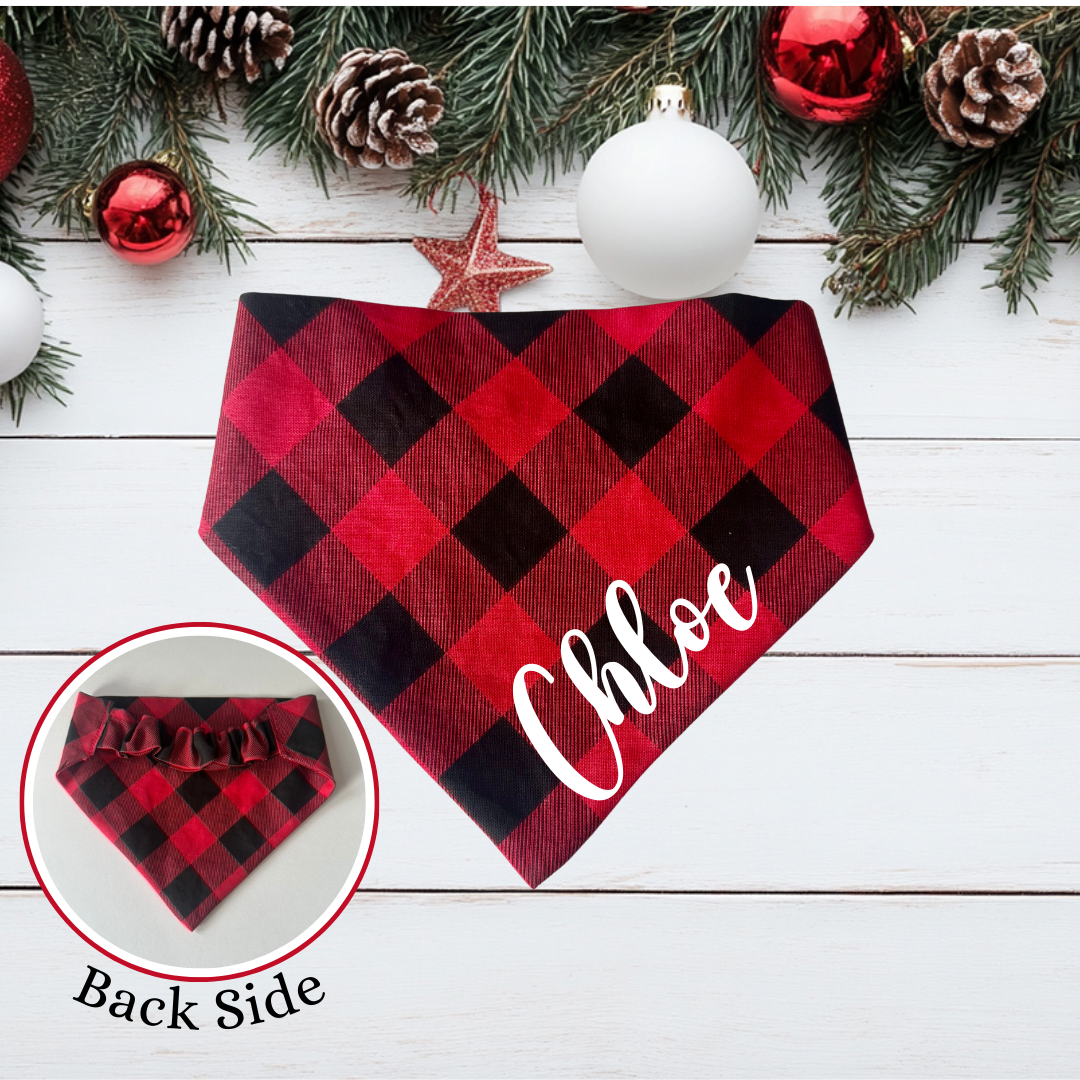 Christmas red plaid Scrunchie Dog Bandana