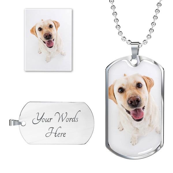 Rainbow Bridge Personalized Pet Memorial Photo Dog Tag | Customizable Keepsake for Men Luxury Dog Tag Necklace Military Chain / No