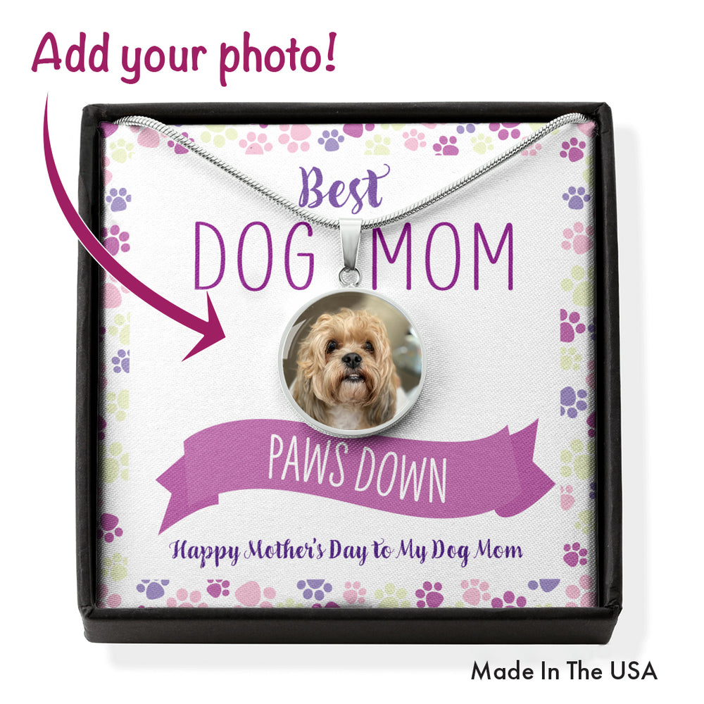 Customized Circle Photo Necklace "Best Dog Mom"