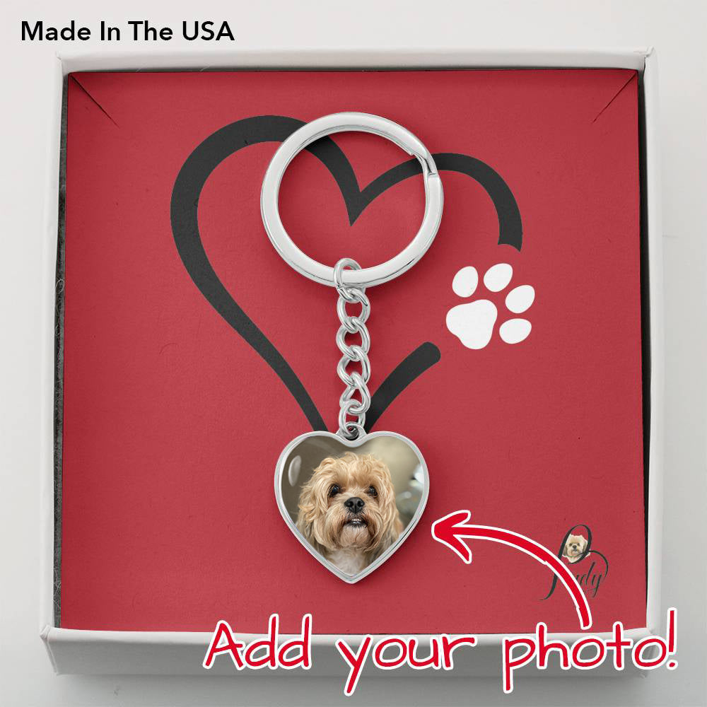 Silver Heart & Paw Customized Photo Heart Keychain. Perfect gift for dog lovers