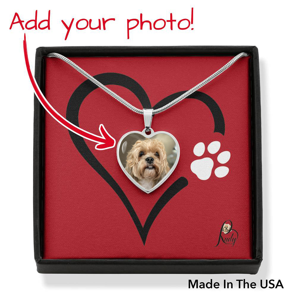 Silver_Heart & Paw Customized Photo Heart Necklace. Perfect gift for  dog lovers!