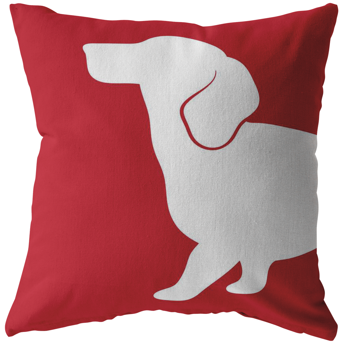 Red with a white Dachshund Head Pillow. Matching pillows. 