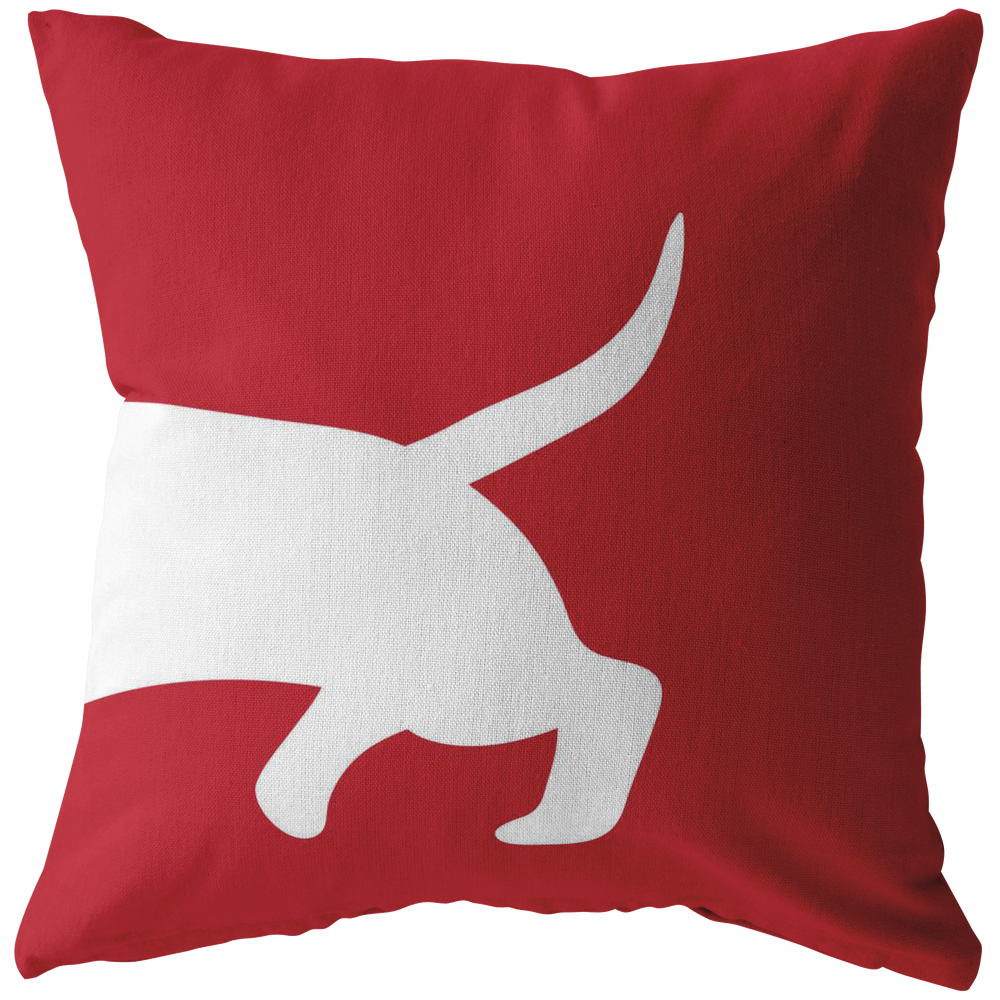 Red pillow with Dachshund silhouette in white